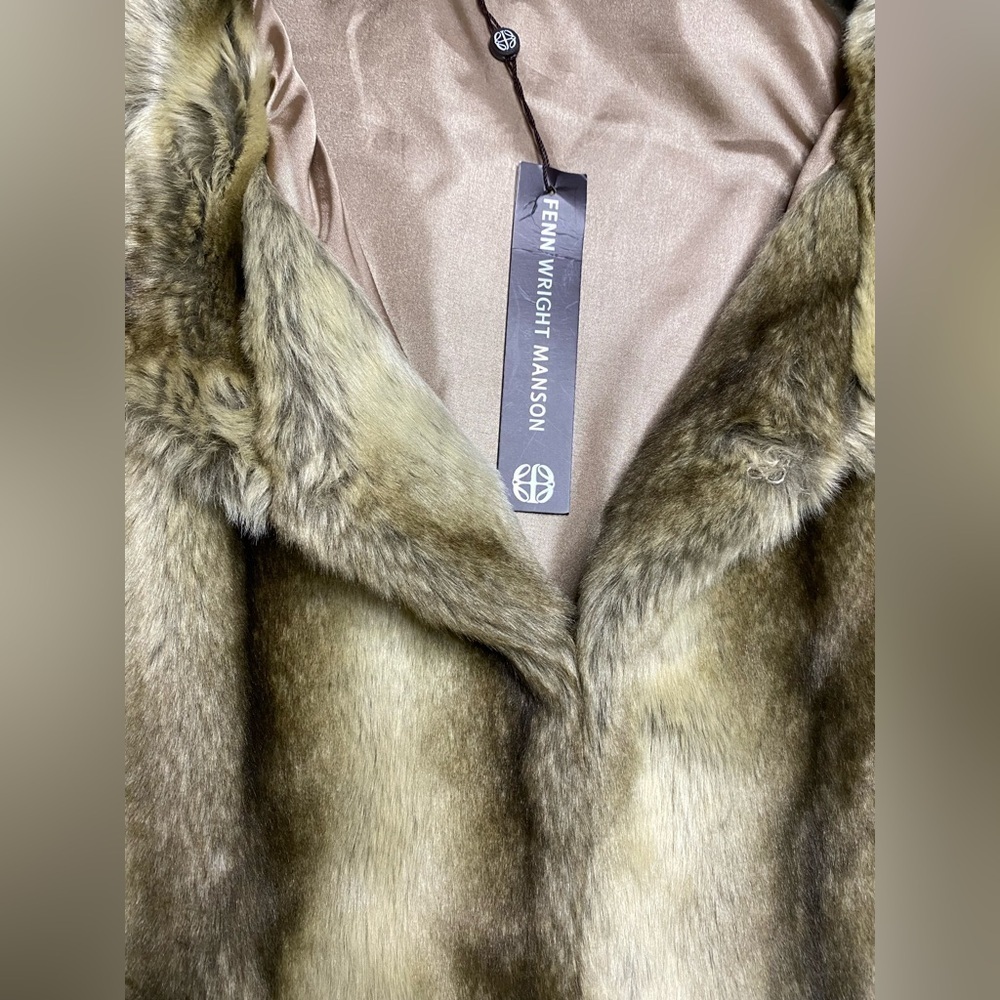 Cashmere blend vest NEW Fenn Wright Manson Faux Fur Collared Brown Black large - Picture 2 of 12